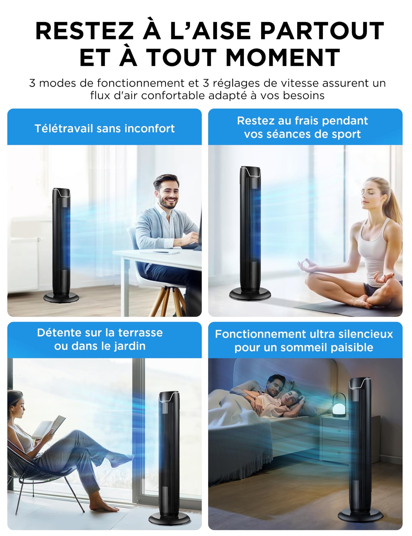 Ventilateur MIDA colonne avec télécommande et Oscillation