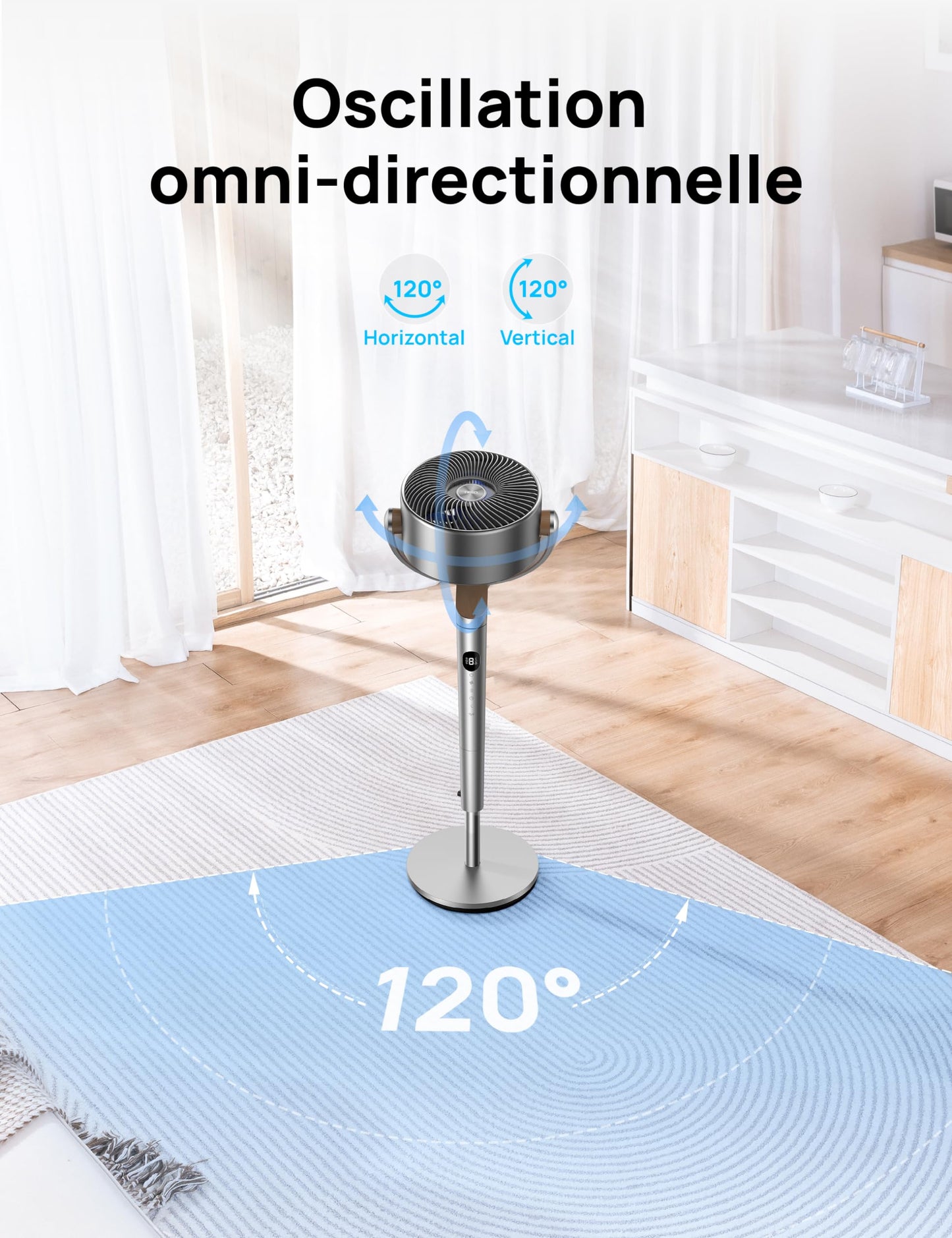 Ventilateur DREB sur pied silencieux 23dB 120°
