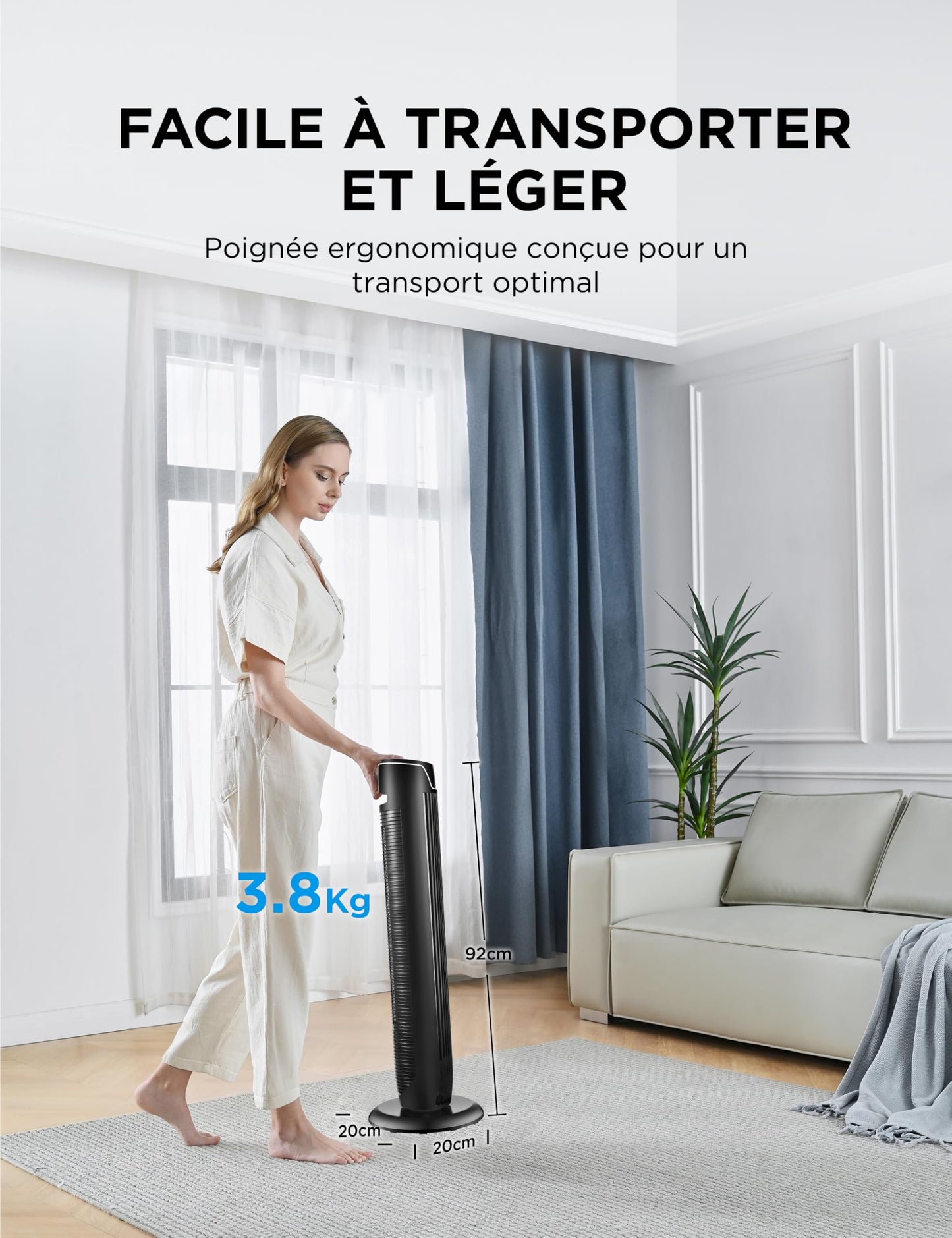 Ventilateur MIDA colonne avec télécommande et Oscillation