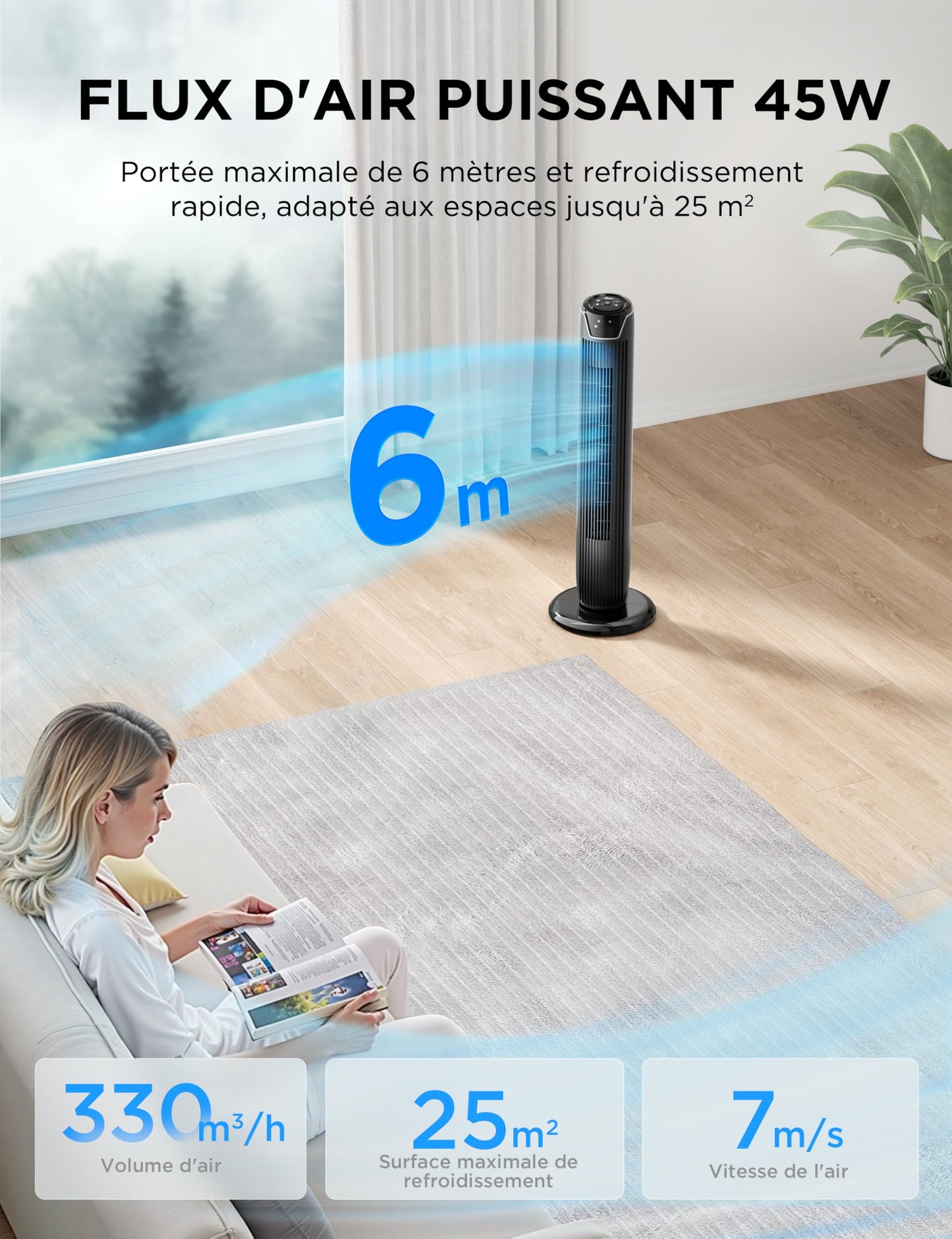 Ventilateur MIDA colonne avec télécommande et Oscillation